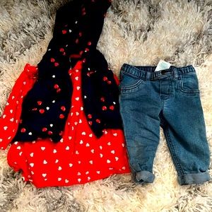 Infant girls long sleeve shirt with vest and jeans.